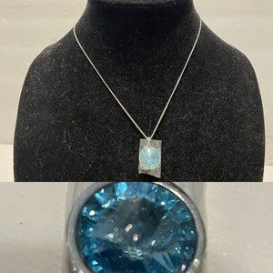 Bezel Set Solitaire Necklace Blue Austrian Crystal Rhodium plated Rivoli Wedding